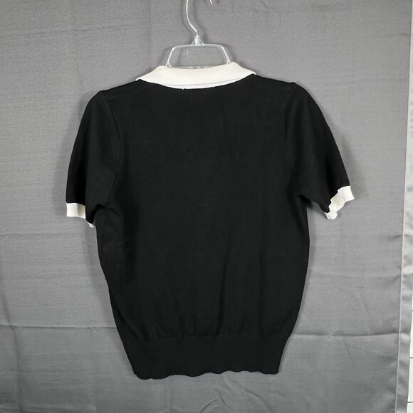 Kate Kasin black knit top white collar cuffs Sm - Picture 3 of 5